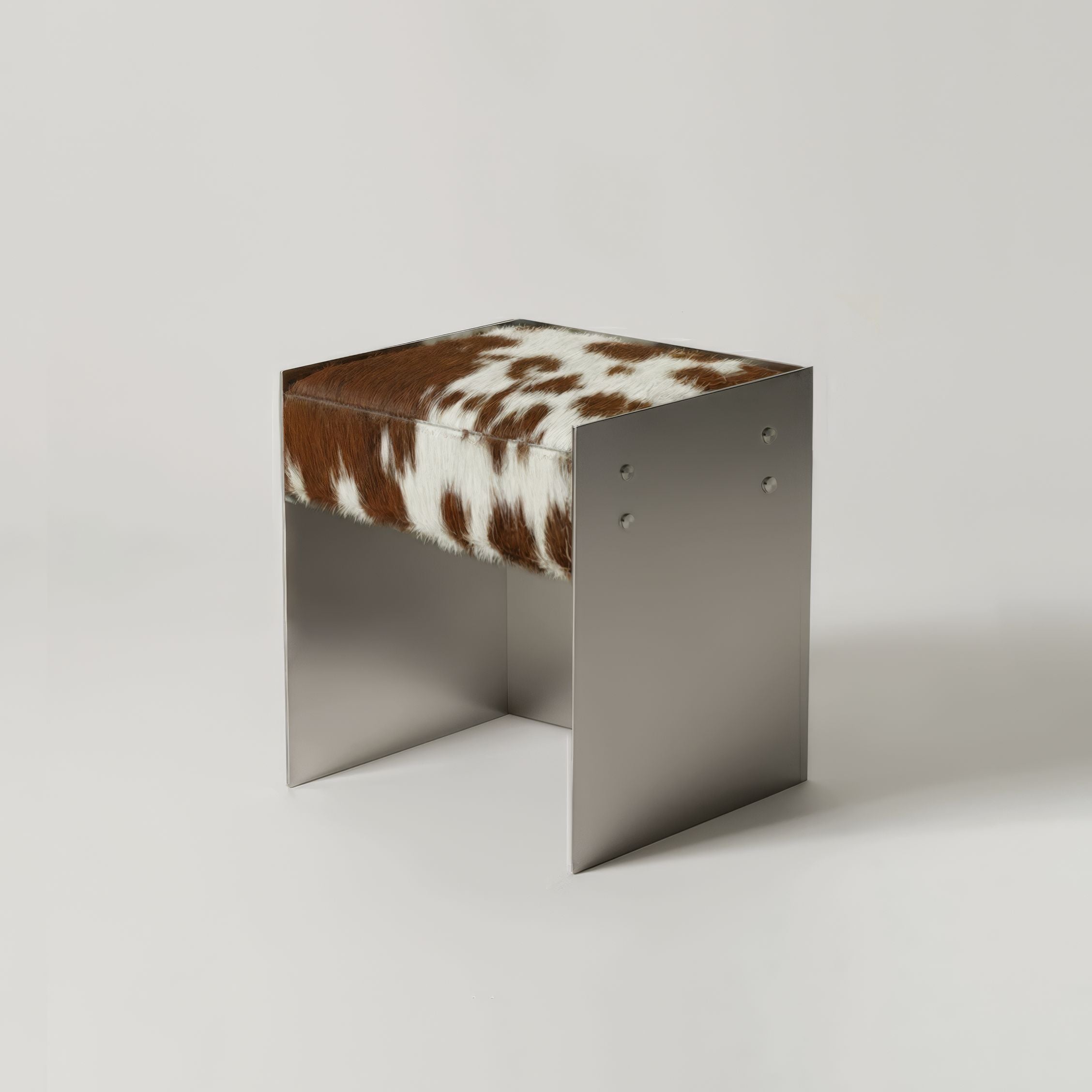 Scobel Paslanmaz Çelik - Sığır Derisi Puf / Tabure (Kahve)