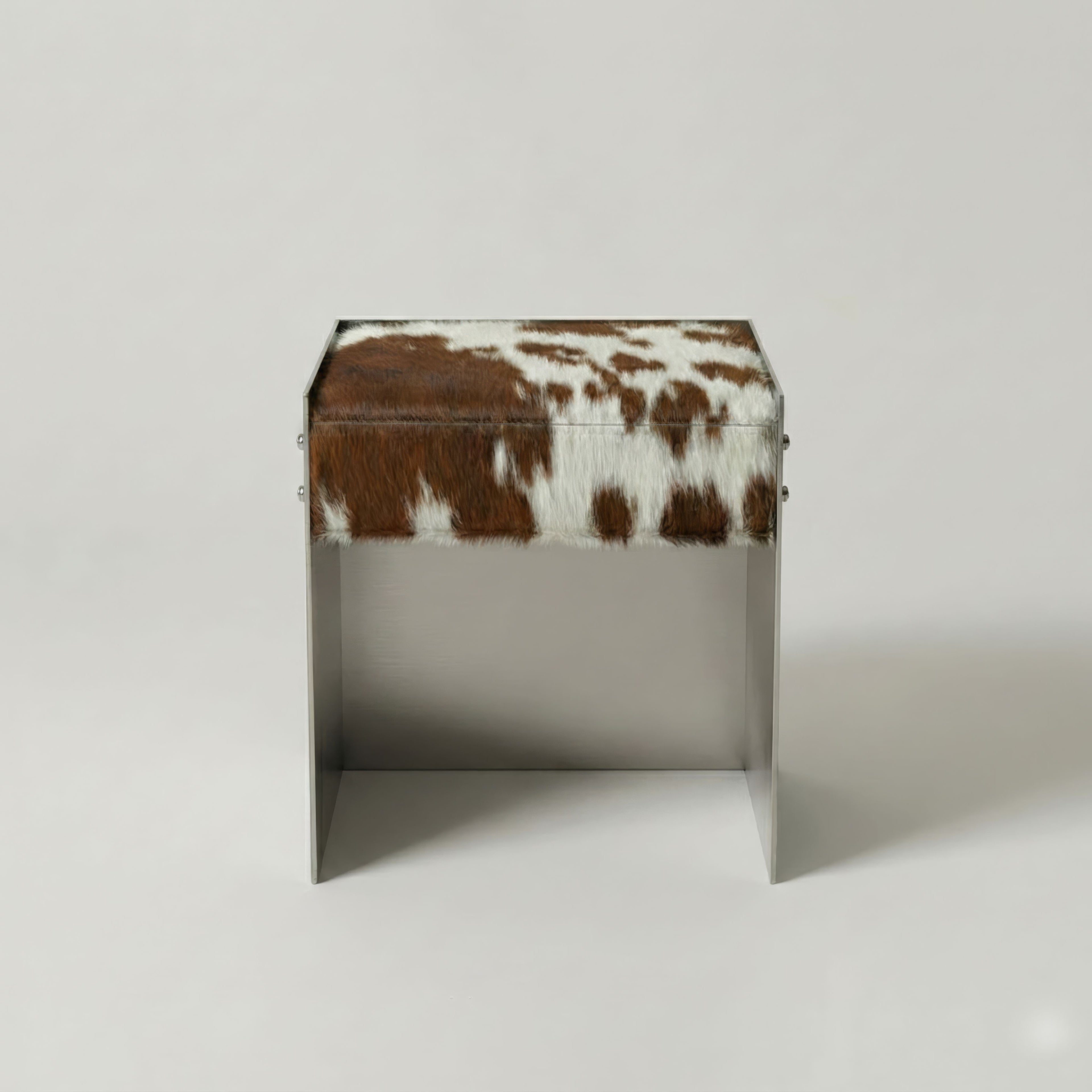 Scobel Paslanmaz Çelik - Sığır Derisi Puf / Tabure (Kahve)