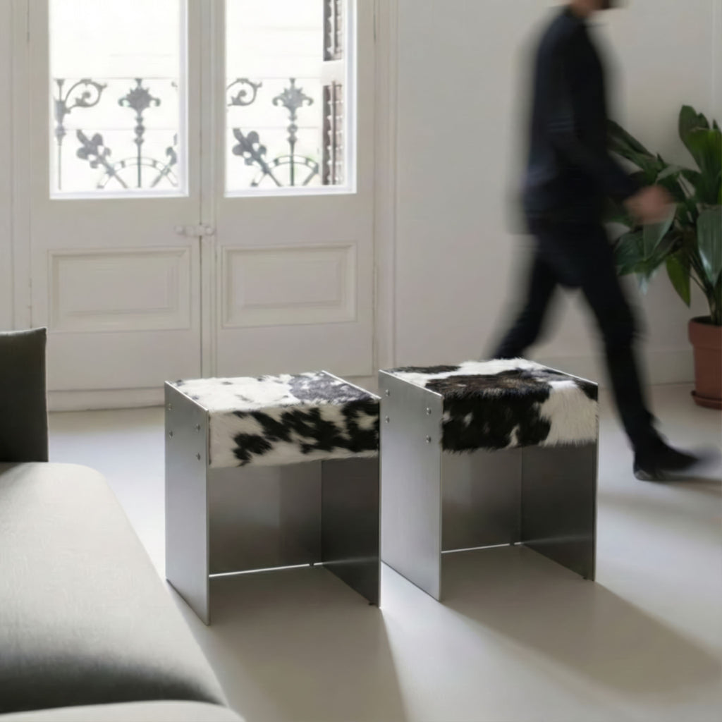 Scobel Paslanmaz Çelik - Sığır Derisi Puf / Tabure