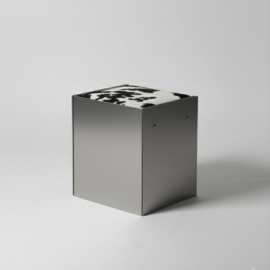 Scobel Paslanmaz Çelik - Sığır Derisi Puf / Tabure